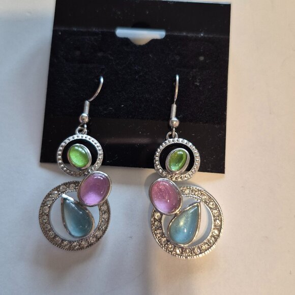 Vintage Butler Geometric Coloured Gemstone Necklace and Earrings Set Signed - Picture 3 of 15